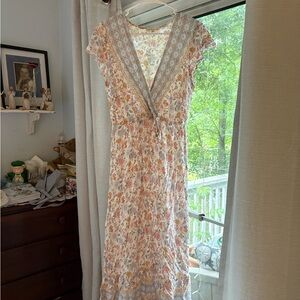 BeBop Pink and Blue Flutter Sleeve Maxi Sundress